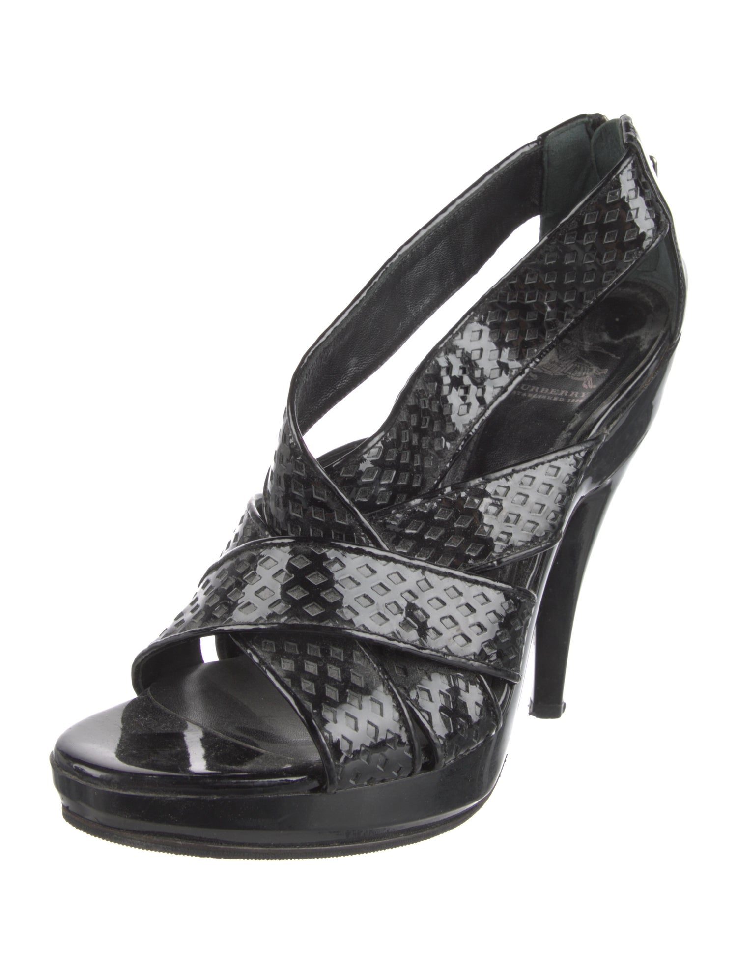 Burberry Patent Leather Lasercut Accents Slingback Pumps